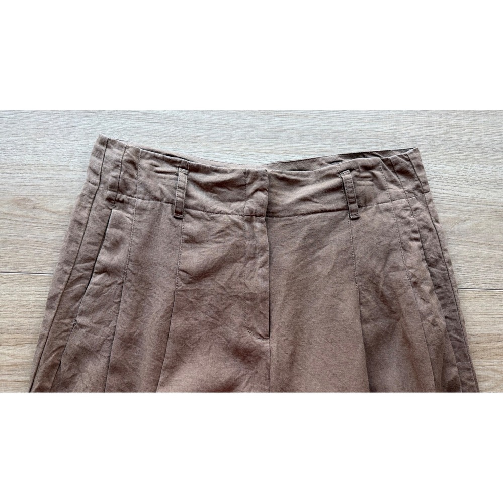 Chico's 100% Linen Brown Wide Leg Pleated Pants Size 2R US 12 Quiet Luxury - Picture 6 of 10